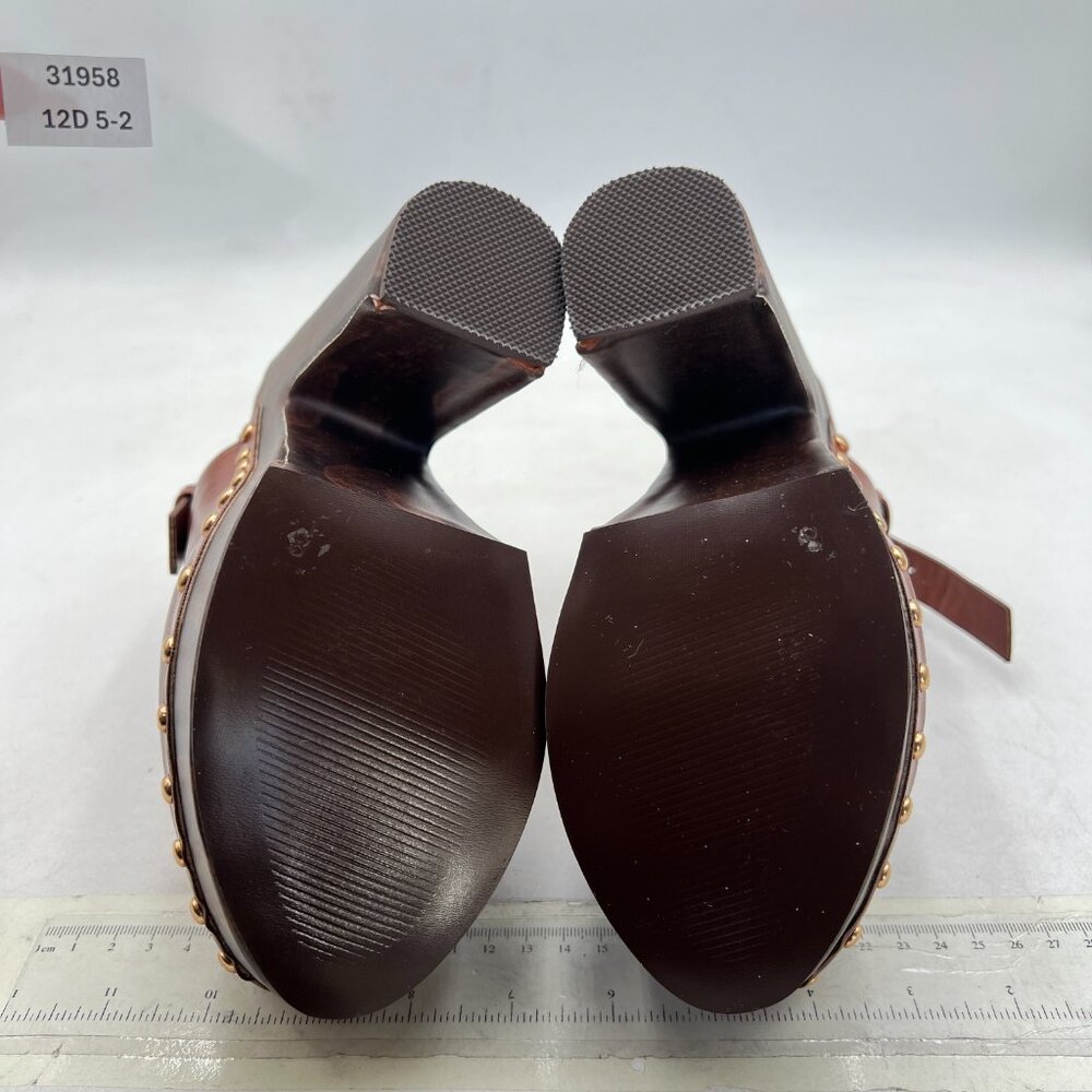 Brown Leather Studded Block Heel Slingback Clog - Picture 7 of 8